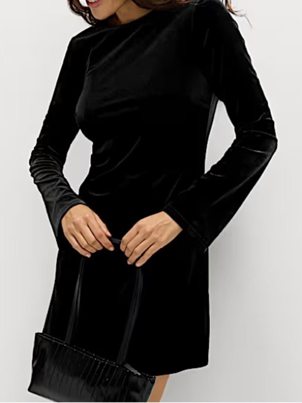 H&M Black Velvet Long-Sleeve Mini Dress